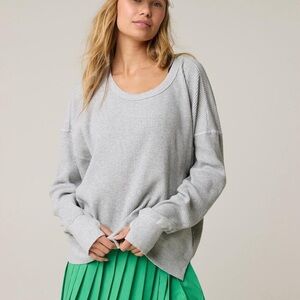 Aerie waffle knit off-the-shoulder sweater in a gray color